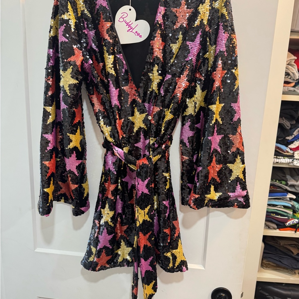 Buddy Lynlee Sequin Star Pattern Wrap Dress